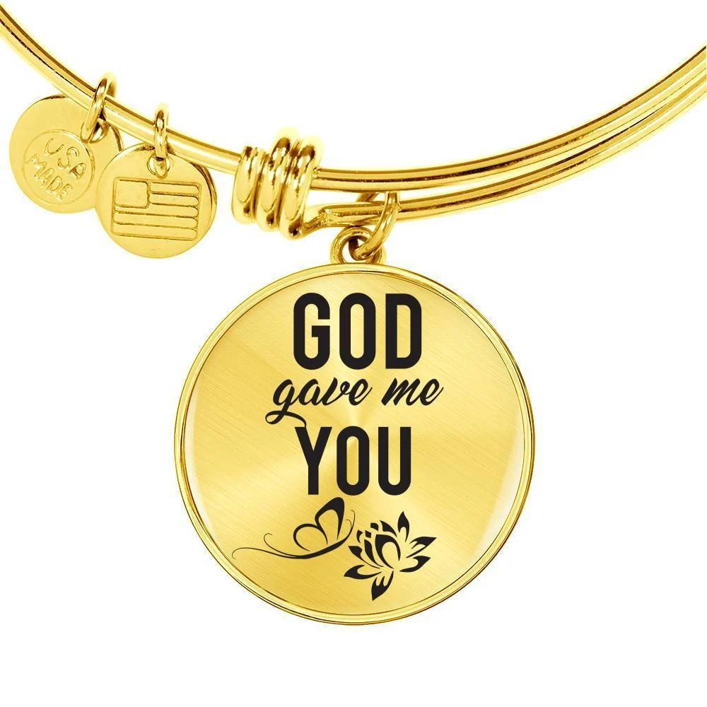God Gave Me You Personalized Engraved Gold Circle Bangle Bracelet Custom Na